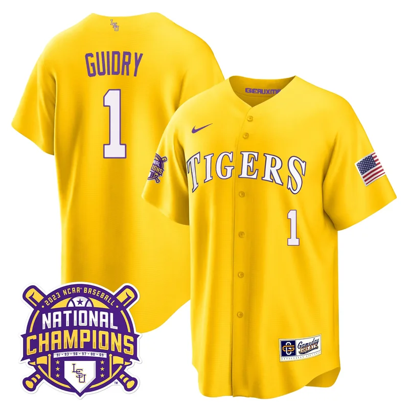Gold Weylin Guidry lsu tigers 2023 national champions Gold cool jersey all stitched