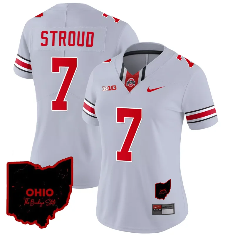Gray C J Stroud ohio state buckeyes 2023 jersey ohio patch all stitched