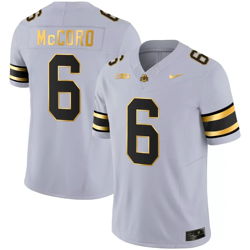 Gray Gold Kyle McCord ohio state buckeyes Gold jersey all stitched