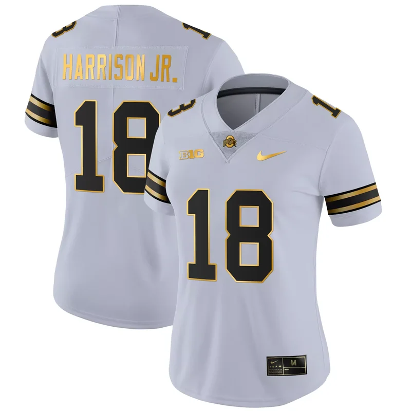 Gray Gold Marvin Harrison Jr. ohio state buckeyes Gold jersey all stitched