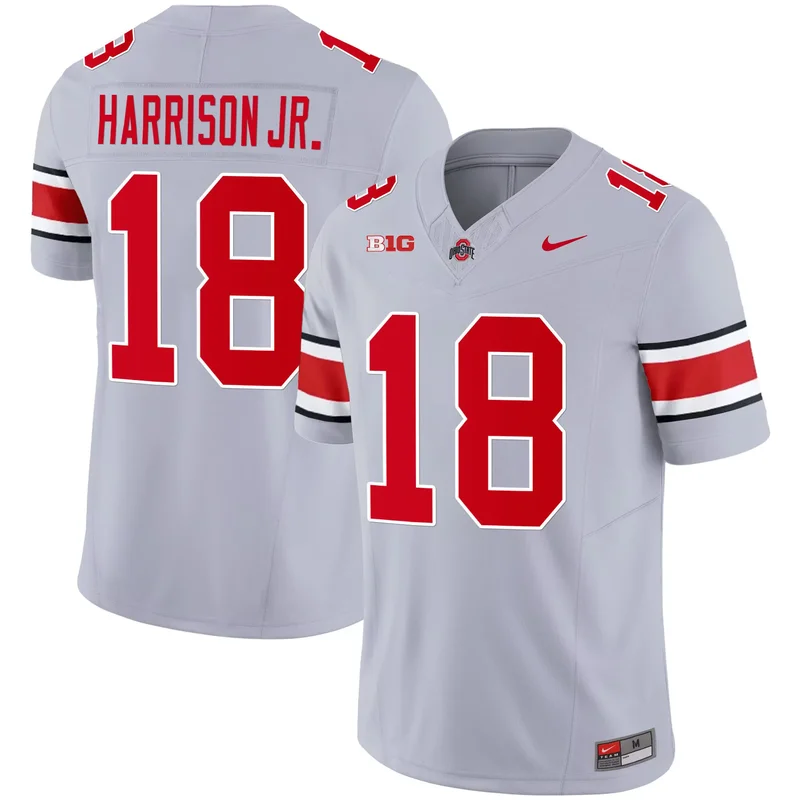 Gray Marvin Harrison Jr. ohio state buckeyes player jersey all stitched
