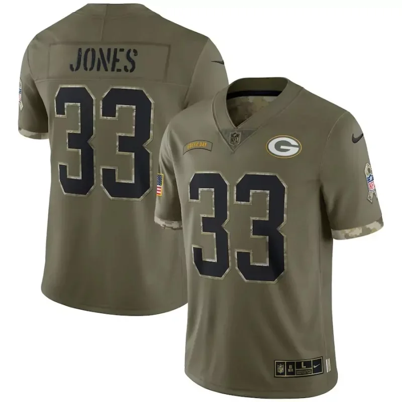 green bay packers #33 aaron jones 2022 salute to service limited olive Football jersey