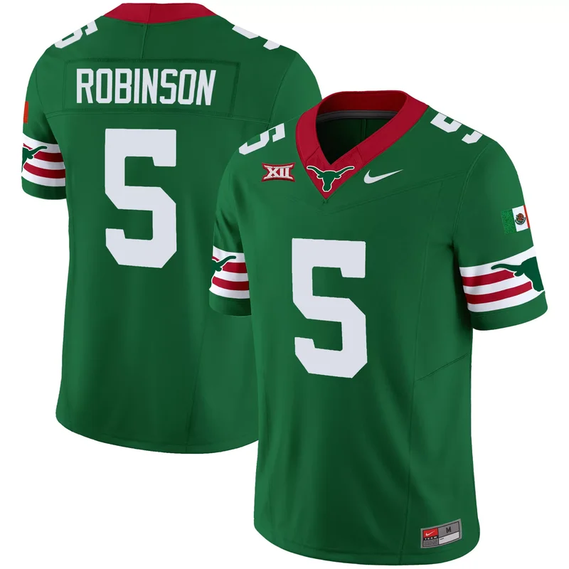 Green Bijan Robinson texas longhorns mexico jersey all stitched