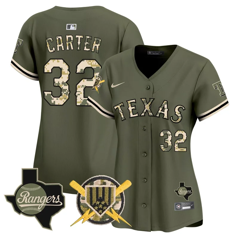 Green Evan Carter texas rangers armed forces day jersey all stitched