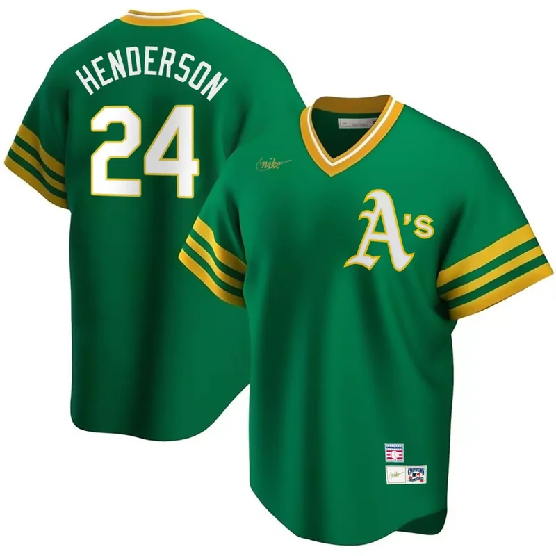 Green rickey henderson oakland athletics kelly green cooperstown jersey all stitched