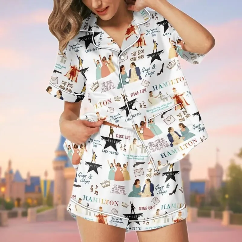 Hamilton Musical Short Satin Broadway Theater Fan Gift Pajamas Sleepwear Alexander Set