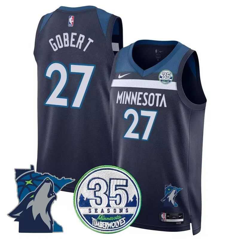 Icon Rudy Gobert Timberwolves 35th Season Minnesota Patch Swingman Jersey All Stitched