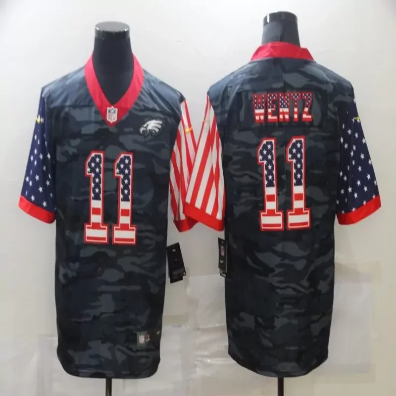 Philadelphia Eagles #11 Wentz NFL Camouflage American Flag Jersey