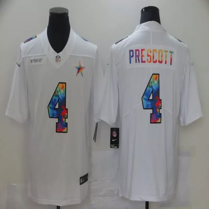 Dallas Cowboys #4 Prescott NFL White Rainbow Jersey