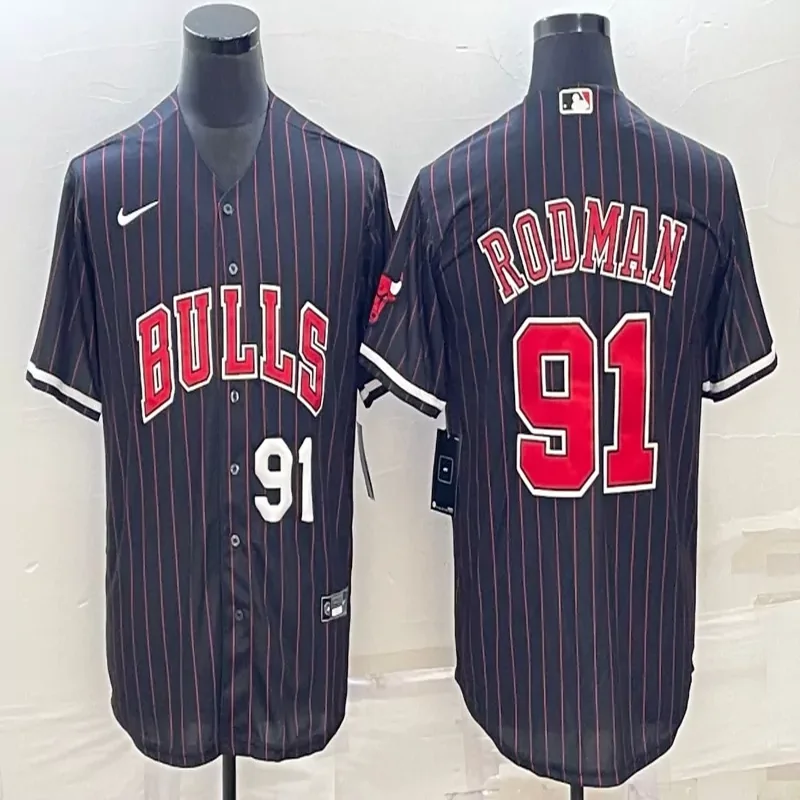 Chicago Bulls #45 Jordan NBA Black Baseball Jersey - Image 2