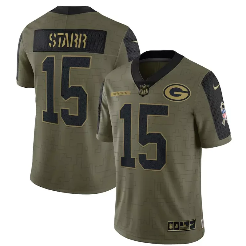Green Bay Packers #15 Starr NFL Millitary Green Jersey