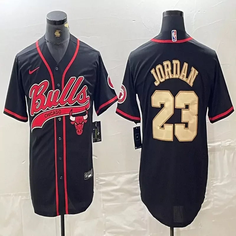 Chicago Bull #Custom Number & Name NBA Black Red Baseball Jersey - Image 2
