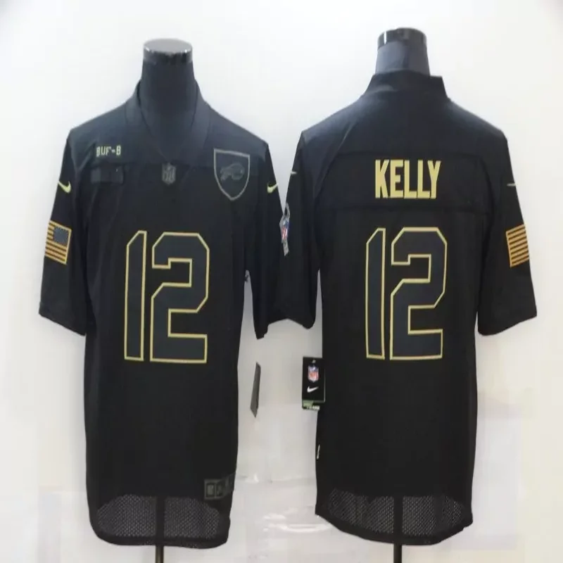 Buffalo Bills #12 Jim Kelly NFL Black Jersey - Image 3