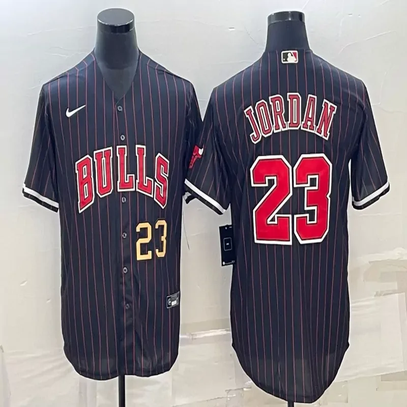 Chicago Bull #Custom Number & Name NBA Black Red Baseball Jersey - Image 3