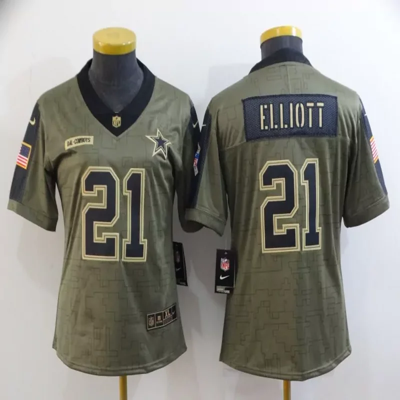 Dallas Cowboys #21 Elliott NFL Millitary Green Women Jersey