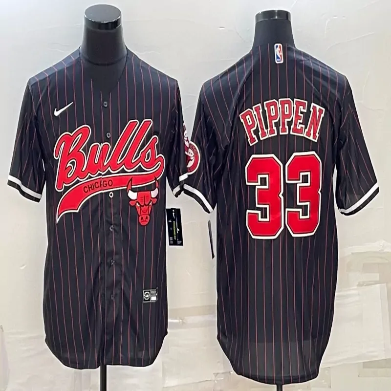 Chicago Bulls #33 Pippen NBA Blue Navy Baseball Jersey