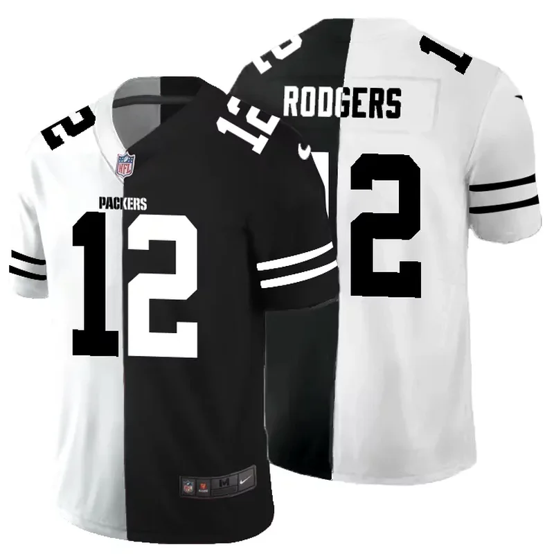 Green Bay Packers #12 Rodgers NFL Black White Jersey
