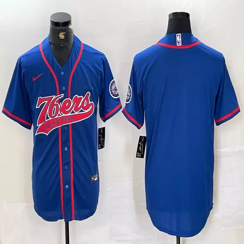 Philadelphia 76ers #3 Iverson NBA Blue Navy Baseball Jersey - Image 3