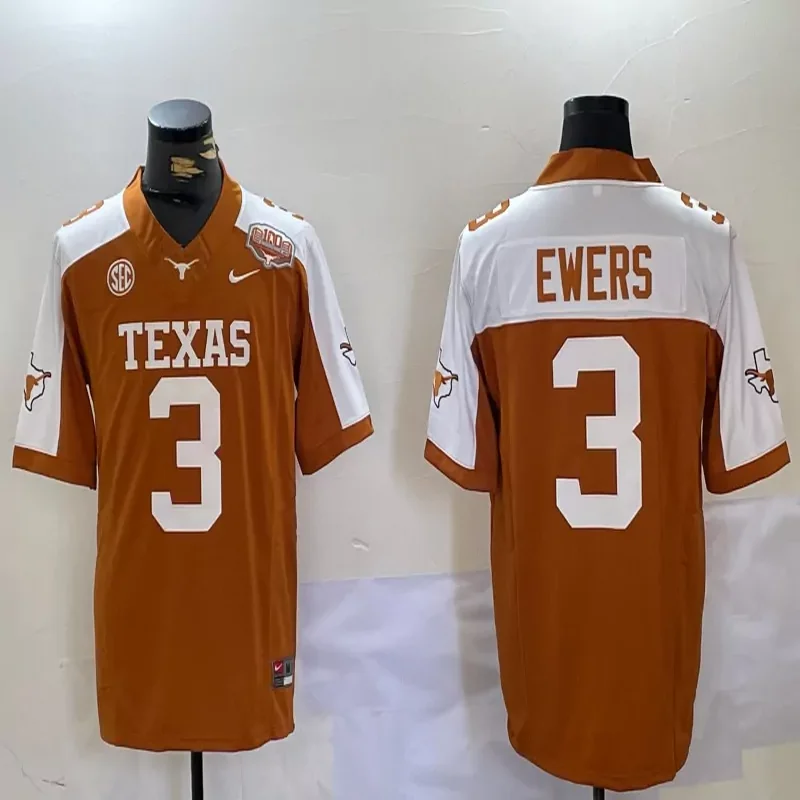 Texas Longhorns #3 Ewers NCAA Brown White Jersey