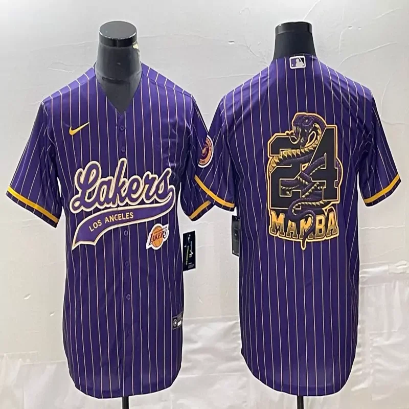 Los Angeles Lakers #Custom Name & Number NBA Purple Baseball Baseball Jersey - Image 5