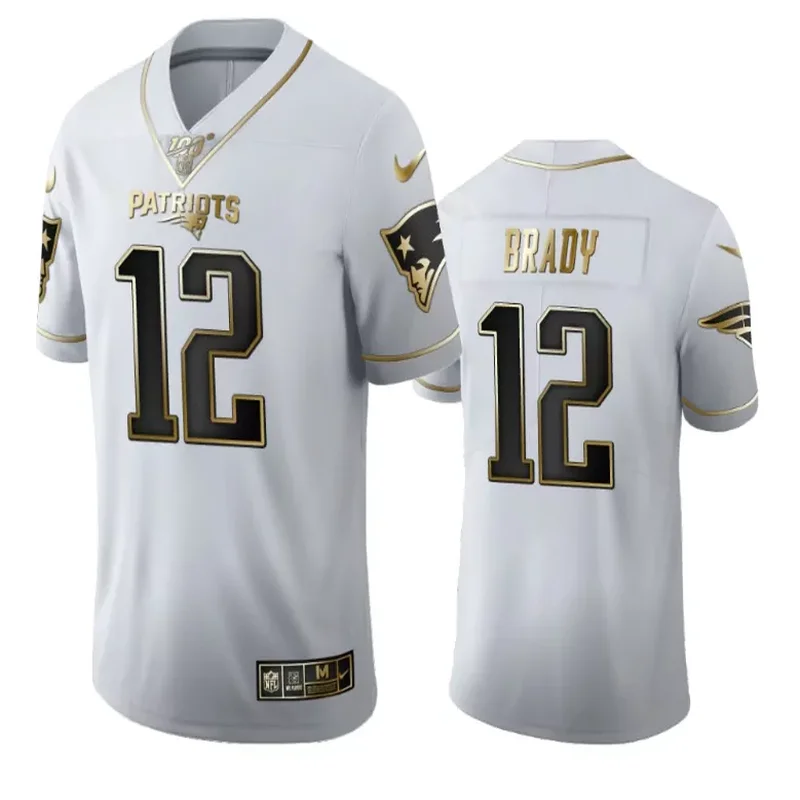 New England Patriots #12 Brady NFL White Gold Jersey