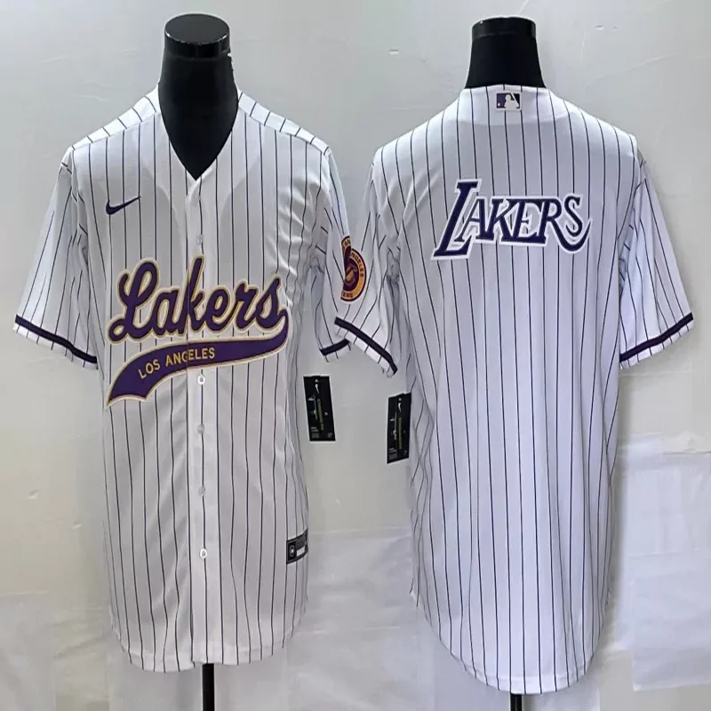 Los Angeles Lakers #Custom Name & Number NBA White Baseball Baseball Jersey