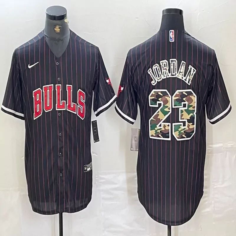 Chicago Bull #Custom Number & Name NBA Black Red Baseball Jersey - Image 4