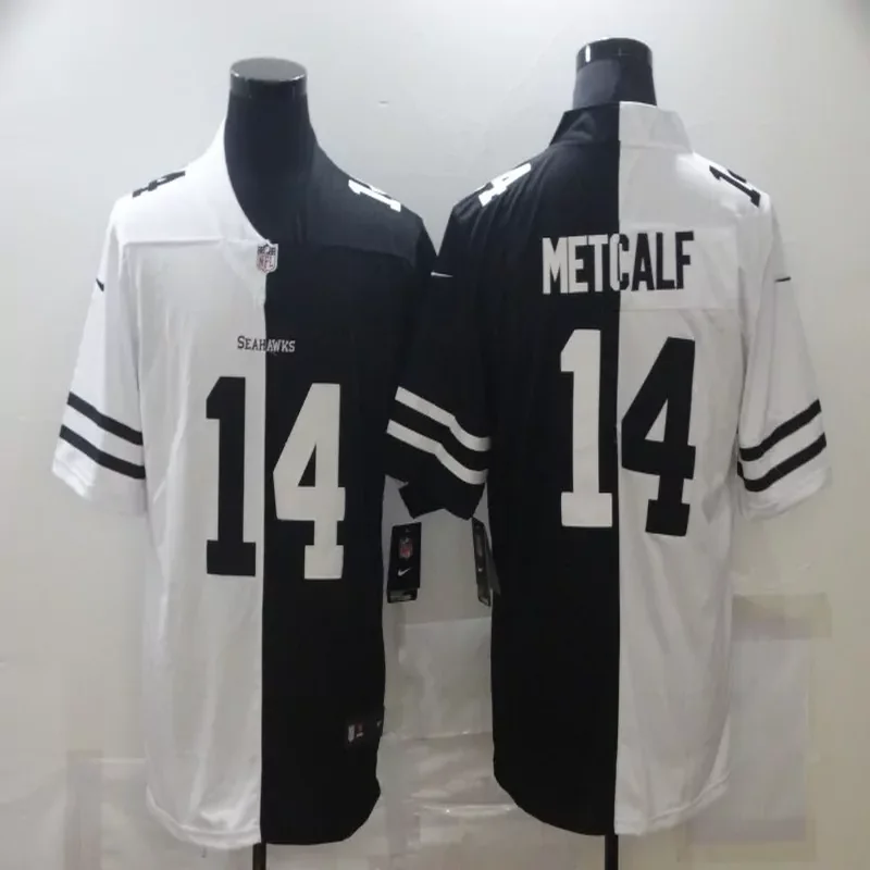 Seattle Seahawks #14 Metcalf NFL Black White Jersey