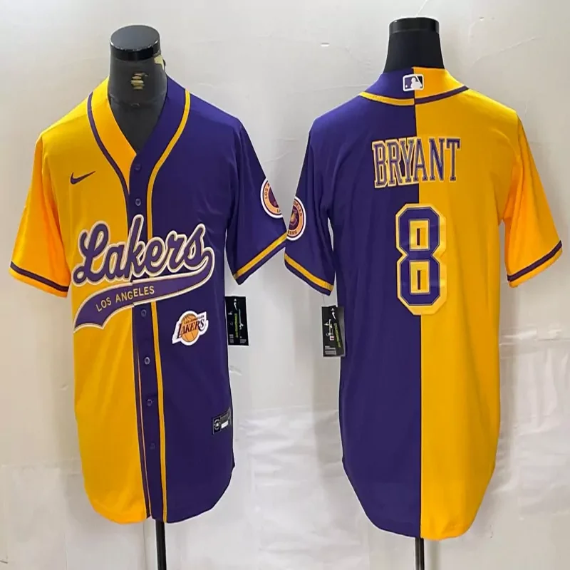 Los Angeles Lakers #8 Bryant NBA Purple Gold Baseball Jersey