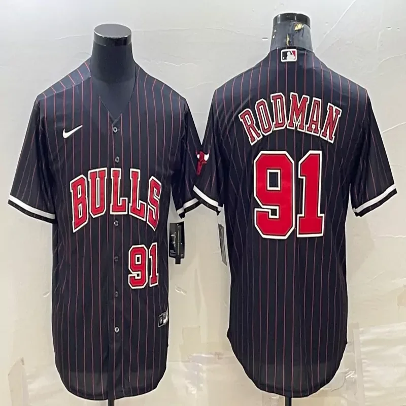Chicago Bulls #45 Jordan NBA Black Baseball Jersey - Image 3