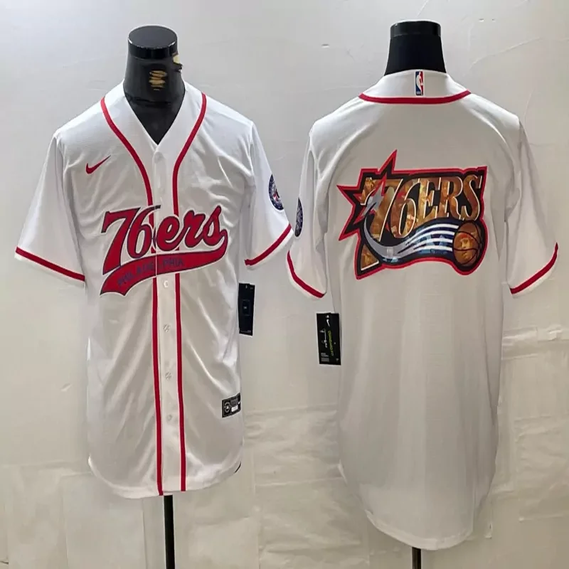 Philadelphia 76ers #3 Iverson NBA Blue Navy Baseball Jersey - Image 5