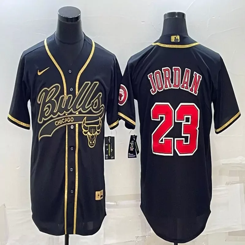 Chicago Bulls #23 Jordan NBA Black Baseball Baseball Jersey