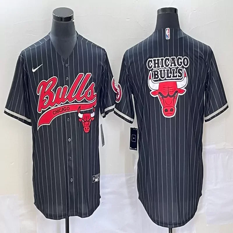 Chicago Bulls #45 Jordan NBA Black Baseball Jersey - Image 5