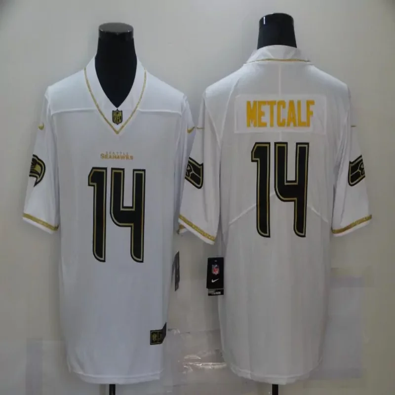 Seattle Seahawks #14 Metcalf NFL Black White Jersey - Image 2