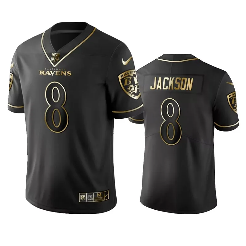 Baltimore Ravens #8 Jackson NFL Black Gold Jersey