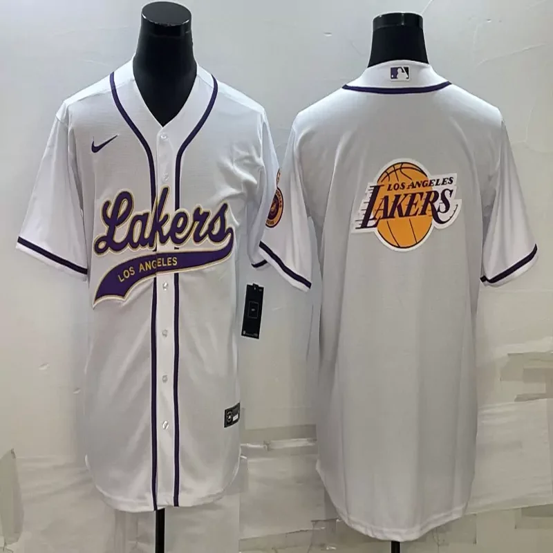 Los Angeles Lakers #Custom Name & Number NBA White Baseball Jersey - Image 3