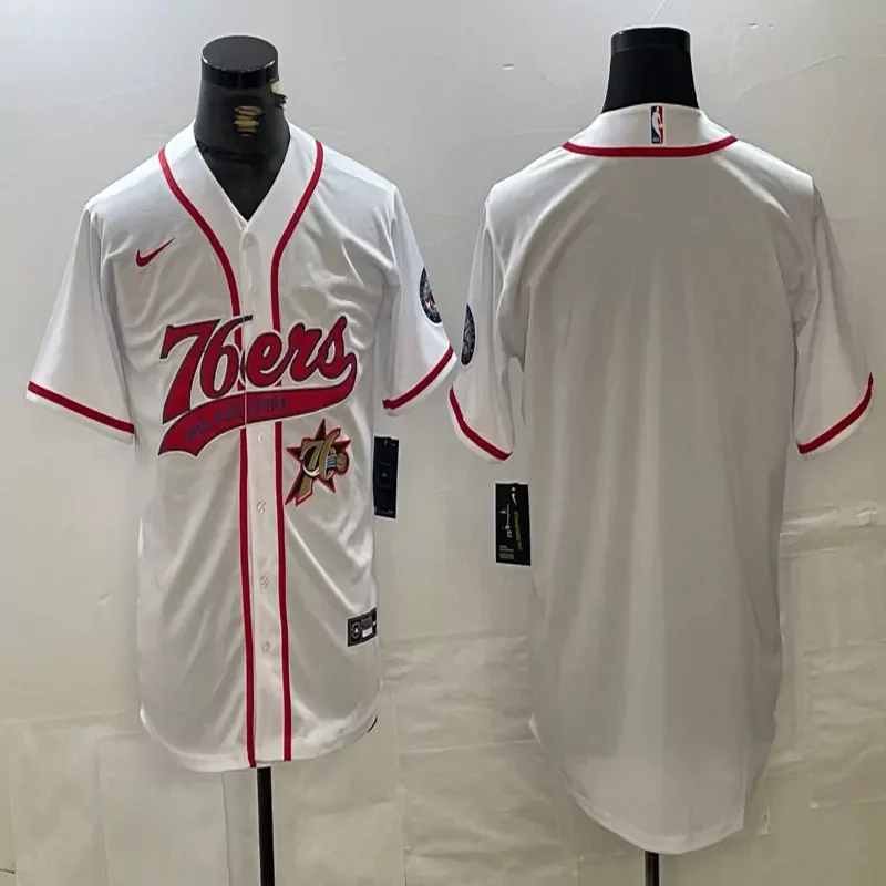 Philadelphia 76ers #Custom Name & Number NBA White Baseball Jersey