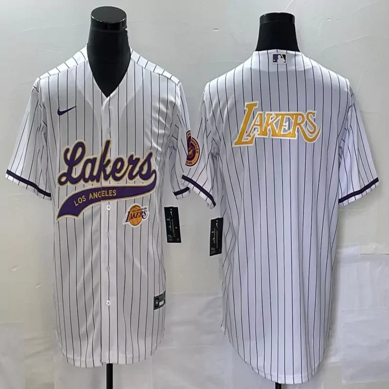Los Angeles Lakers #Custom Name & Number NBA White Baseball Jersey - Image 5