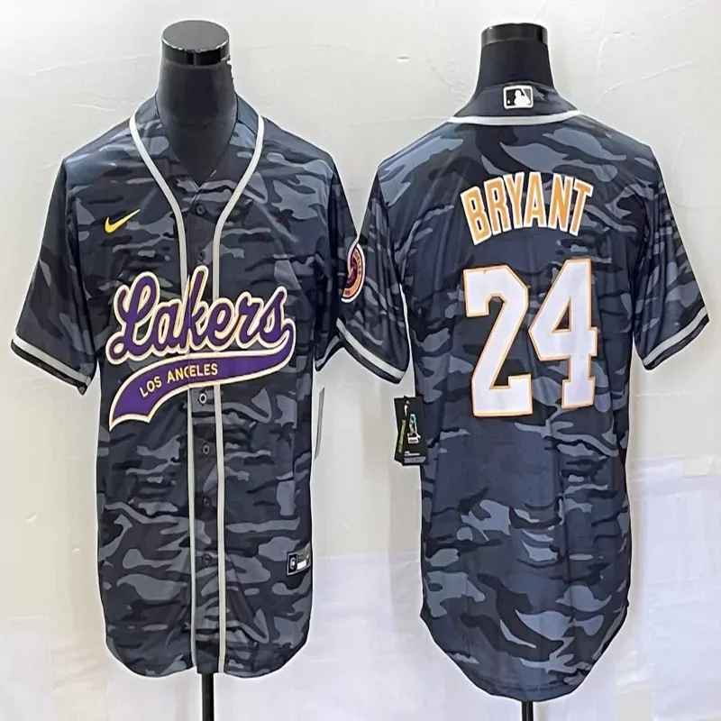 Los Angeles Lakers #24 Bryant NBA Sport Grey Baseball Jersey - Image 2