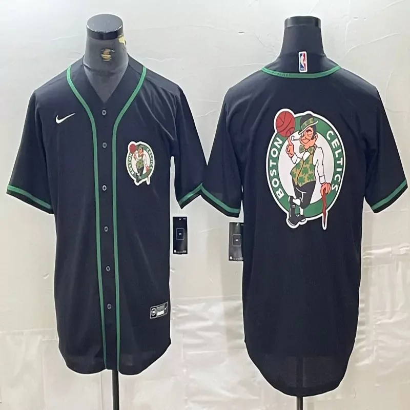 Boston Celtics #33 Bird NBA Black Green Camouflage America Flag Baseball Jersey - Image 5