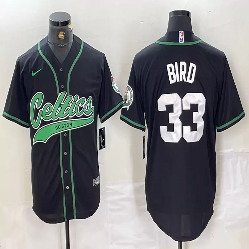 Boston Celtics #33 Bird NBA Black Green Camouflage America Flag Baseball Jersey