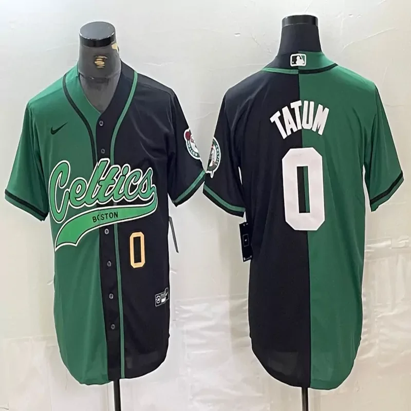 Boston Celtics #0 Tatum NBA Celtic Green Black Baseball Baseball Jersey