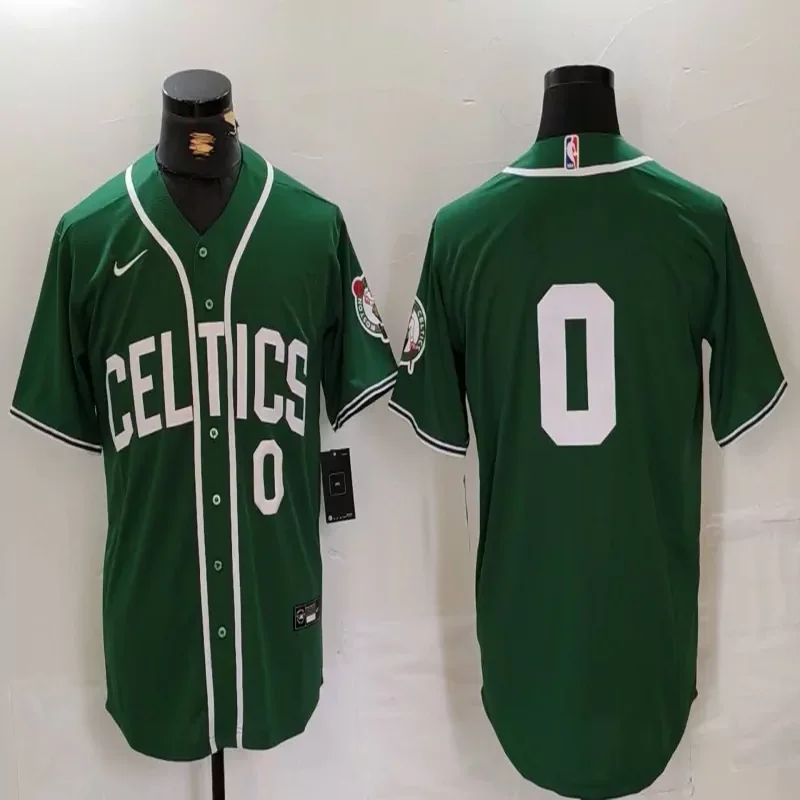 Boston Celtics #0 Tatum NBA Celtic Green Black Baseball Baseball Jersey - Image 2