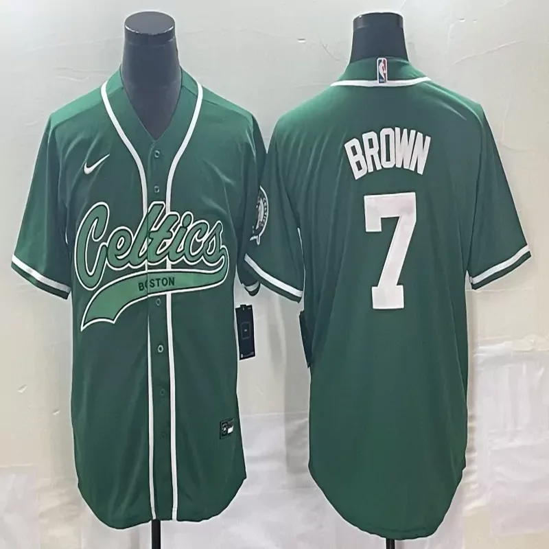 Boston Celtics #7 Brown NBA Celtics Green Baseball Baseball Jersey