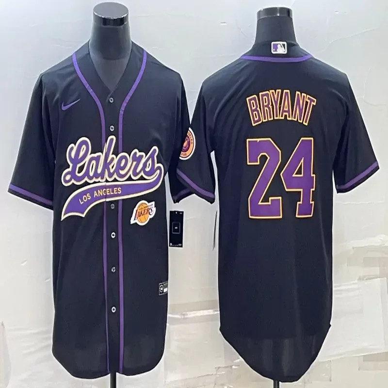 Los Angeles Lakers #24 Bryant NBA Sport Grey Baseball Jersey - Image 5