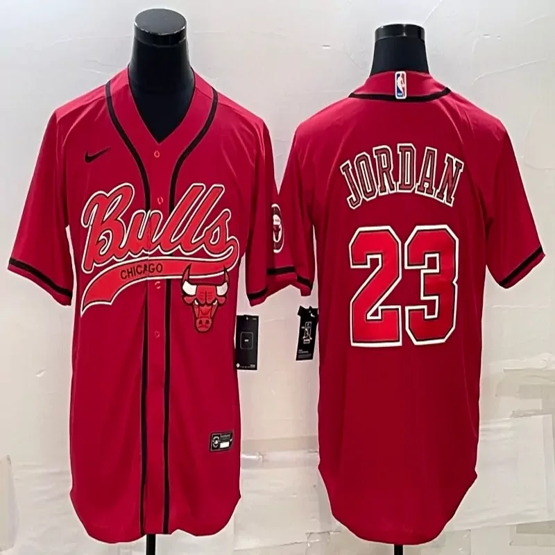 Chicago Bulls #23 Jordan NBA Black Baseball Baseball Jersey - Image 3