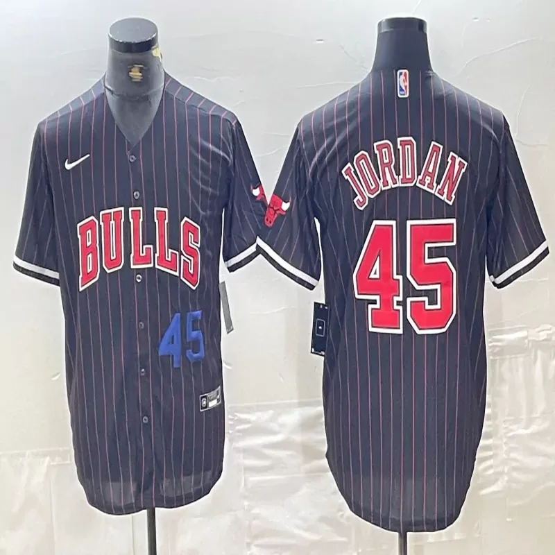 Chicago Bulls #33 Pippen NBA Black Baseball Jersey - Image 5