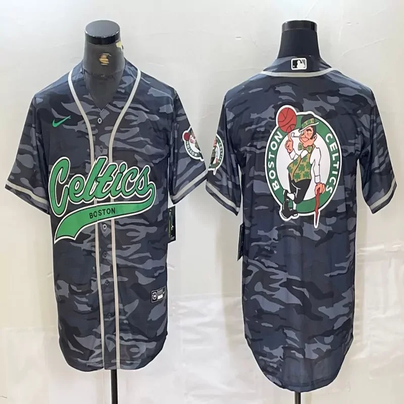 Boston Celtics #Custom Name & Number NBA Dark Navy Camouflage Baseball Jersey