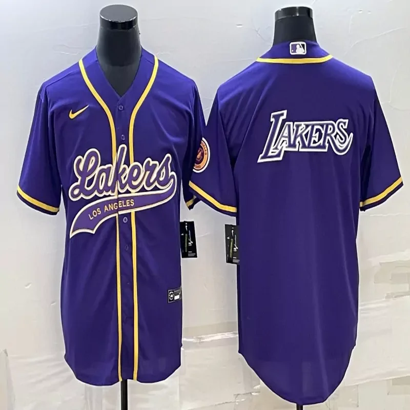Los Angeles Lakers #Custom Name & Number NBA Purple Baseball Baseball Jersey