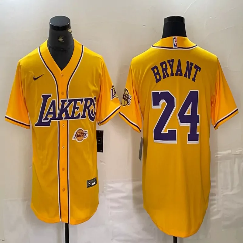 Los Angeles Lakers #24 Bryant NBA gold Baseball Jersey